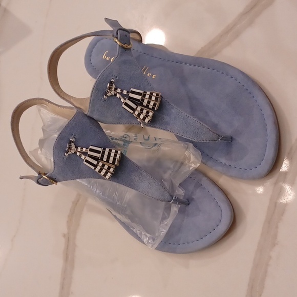 Bettye Muller Light Blue Suede Leather Sandals with Bow Tassel  SZ 8 - Picture 7 of 13